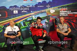 (L to R): Franz Tost (AUT) AlphaTauri Team Principal; Mattia Binotto (ITA) Ferrari Team Principal; and Mario Isola (ITA) Pirelli Racing Manager, in the FIA Press Conference. 10.09.2022. Formula 1 World Championship, Rd 16, Italian Grand Prix, Monza, Italy, Qualifying Day.