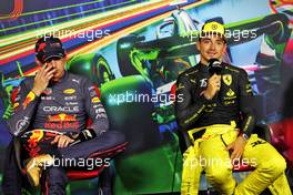 (L to R): Max Verstappen (NLD) Red Bull Racing and Charles Leclerc (MON) Ferrari in the post qualifying FIA Press Conference. 10.09.2022. Formula 1 World Championship, Rd 16, Italian Grand Prix, Monza, Italy, Qualifying Day.