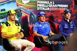 (L to R): Charles Leclerc (MON) Ferrari; Fernando Alonso (ESP) Alpine F1 Team; and Nicholas Latifi (CDN) Williams Racing, in the FIA Press Conference. 08.09.2022. Formula 1 World Championship, Rd 16, Italian Grand Prix, Monza, Italy, Preparation Day.