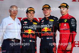 The podium (L to R): Charles Leclerc (MON) Ferrari, second; Sergio Perez (MEX) Red Bull Racing, race winner; Carlos Sainz Jr (ESP) Ferrari, third. 09.10.2022. Formula 1 World Championship, Rd 18, Japanese Grand Prix, Suzuka, Japan, Race Day.