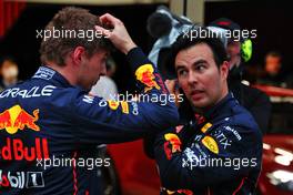 Race winner Max Verstappen (NLD) Red Bull Racing with team mate Sergio Perez (MEX) Red Bull Racing in parc ferme. 09.10.2022. Formula 1 World Championship, Rd 18, Japanese Grand Prix, Suzuka, Japan, Race Day.