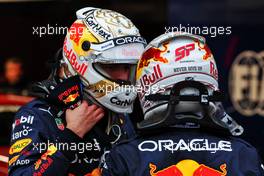 Race winner Max Verstappen (NLD) Red Bull Racing with team mate Sergio Perez (MEX) Red Bull Racing in parc ferme. 09.10.2022. Formula 1 World Championship, Rd 18, Japanese Grand Prix, Suzuka, Japan, Race Day.