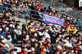 Circuit atmosphere - fans in the grandstand and a banner for Esteban Ocon (FRA) Alpine F1 Team. 08.10.2022. Formula 1 World Championship, Rd 18, Japanese Grand Prix, Suzuka, Japan, Qualifying Day.