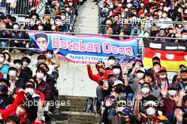 Circuit atmosphere - fans in the grandstand and a banner for Esteban Ocon (FRA) Alpine F1 Team. 08.10.2022. Formula 1 World Championship, Rd 18, Japanese Grand Prix, Suzuka, Japan, Qualifying Day.
