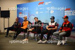 (L to R): Max Verstappen (NLD) Red Bull Racing ; Daniel Ricciardo (AUS) McLaren; George Russell (GBR) Mercedes AMG F1; Guanyu Zhou (CHN) Alfa Romeo F1 Team; and Charles Leclerc (MON) Ferrari, in the FIA Press Conference. 06.10.2022. Formula 1 World Championship, Rd 18, Japanese Grand Prix, Suzuka, Japan, Preparation Day.