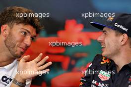 (L to R): Pierre Gasly (FRA) AlphaTauri and Max Verstappen (NLD) Red Bull Racing in the FIA Press Conference. 27.05.2022. Formula 1 World Championship, Rd 7, Monaco Grand Prix, Monte Carlo, Monaco, Friday.