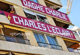 Circuit atmosphere - banner for Charles Leclerc (MON) Ferrari - Charles L'Eclair. 27.05.2022. Formula 1 World Championship, Rd 7, Monaco Grand Prix, Monte Carlo, Monaco, Friday.