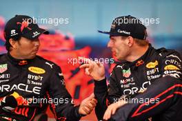 (L to R): Sergio Perez (MEX) Red Bull Racing and Max Verstappen (NLD) Red Bull Racing in the post race FIA Press Conference. 29.05.2022. Formula 1 World Championship, Rd 7, Monaco Grand Prix, Monte Carlo, Monaco, Race Day.