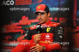 Carlos Sainz Jr (ESP) Ferrari in the post race FIA Press Conference. 29.05.2022. Formula 1 World Championship, Rd 7, Monaco Grand Prix, Monte Carlo, Monaco, Race Day.