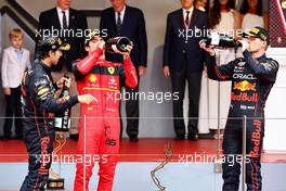 The podium: Carlos Sainz Jr (ESP) Ferrari, second; Sergio Perez (MEX) Red Bull Racing, race winner; Max Verstappen (NLD) Red Bull Racing, third. 29.05.2022. Formula 1 World Championship, Rd 7, Monaco Grand Prix, Monte Carlo, Monaco, Race Day.