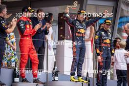 The podium (L to R): Christian Horner (GBR) Red Bull Racing Team Principal; Carlos Sainz Jr (ESP) Ferrari, second; Sergio Perez (MEX) Red Bull Racing, race winner; Max Verstappen (NLD) Red Bull Racing, third. 29.05.2022. Formula 1 World Championship, Rd 7, Monaco Grand Prix, Monte Carlo, Monaco, Race Day.