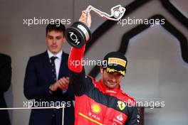 Carlos Sainz Jr (ESP) Ferrari celebrates his second position on the podium. 29.05.2022. Formula 1 World Championship, Rd 7, Monaco Grand Prix, Monte Carlo, Monaco, Race Day.