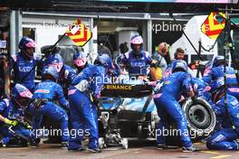 Fernando Alonso (ESP) Alpine F1 Team A522 makes a pit stop. 29.05.2022. Formula 1 World Championship, Rd 7, Monaco Grand Prix, Monte Carlo, Monaco, Race Day.