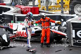 Mick Schumacher (GER) Haas VF-22 crashed out of the race. 29.05.2022. Formula 1 World Championship, Rd 7, Monaco Grand Prix, Monte Carlo, Monaco, Race Day.