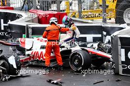 Mick Schumacher (GER) Haas VF-22 crashed out of the race. 29.05.2022. Formula 1 World Championship, Rd 7, Monaco Grand Prix, Monte Carlo, Monaco, Race Day.