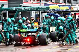 Sebastian Vettel (GER) Aston Martin F1 Team AMR22 makes a pit stop. 29.05.2022. Formula 1 World Championship, Rd 7, Monaco Grand Prix, Monte Carlo, Monaco, Race Day.