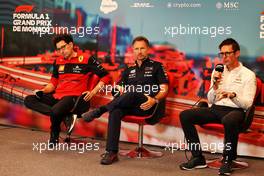 (L to R): Mattia Binotto (ITA) Ferrari Team Principal; Christian Horner (GBR) Red Bull Racing Team Principal; and Andrew Shovlin (GBR) Mercedes AMG F1 Trackside Engineering Director, in the FIA Press Conference. 28.05.2022. Formula 1 World Championship, Rd 7, Monaco Grand Prix, Monte Carlo, Monaco, Qualifying Day.