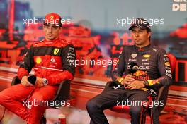 (L to R): Charles Leclerc (MON) Ferrari and Sergio Perez (MEX) Red Bull Racing, in the post qualifying FIA Press Conference. 28.05.2022. Formula 1 World Championship, Rd 7, Monaco Grand Prix, Monte Carlo, Monaco, Qualifying Day.