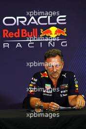 Christian Horner (GBR) Red Bull Racing Team Principal in a press conference regarding the outcome of the cost cap breach. 28.10.2022. Formula 1 World Championship, Rd 20, Mexican Grand Prix, Mexico City, Mexico, Practice Day.