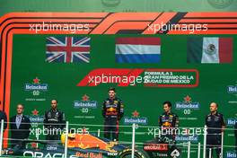 The podium (L to R): Lewis Hamilton (GBR) Mercedes AMG F1, second; Max Verstappen (NLD) Red Bull Racing, race winner; Sergio Perez (MEX) Red Bull Racing, third. 30.10.2022. Formula 1 World Championship, Rd 20, Mexican Grand Prix, Mexico City, Mexico, Race Day.