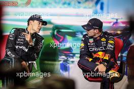 (L to R): George Russell (GBR) Mercedes AMG F1 and Max Verstappen (NLD) Red Bull Racing in the post qualifying FIA Press Conference. 29.10.2022. Formula 1 World Championship, Rd 20, Mexican Grand Prix, Mexico City, Mexico, Qualifying Day.