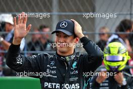 George Russell (GBR) Mercedes AMG F1 celebrates his second position in qualifying parc ferme.  29.10.2022. Formula 1 World Championship, Rd 20, Mexican Grand Prix, Mexico City, Mexico, Qualifying Day.