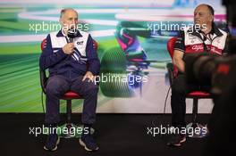 (L to R): Franz Tost (AUT) AlphaTauri Team Principal and Frederic Vasseur (FRA) Alfa Romeo F1 Team Team Principal in the FIA Press Conference. 29.10.2022. Formula 1 World Championship, Rd 20, Mexican Grand Prix, Mexico City, Mexico, Qualifying Day.
