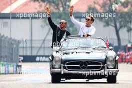 (L to R): Lewis Hamilton (GBR) Mercedes AMG F1 and George Russell (GBR) Mercedes AMG F1 on the drivers parade. 30.10.2022. Formula 1 World Championship, Rd 20, Mexican Grand Prix, Mexico City, Mexico, Race Day.
