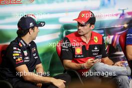 (L to R): Sergio Perez (MEX) Red Bull Racing and Charles Leclerc (MON) Ferrari in the FIA Press Conference. 27.10.2022. Formula 1 World Championship, Rd 20, Mexican Grand Prix, Mexico City, Mexico, Preparation Day.