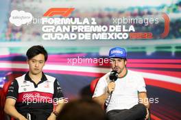 (L to R): Guanyu Zhou (CHN) Alfa Romeo F1 Team and Fernando Alonso (ESP) Alpine F1 Team F1 in the FIA Press Conference. 27.10.2022. Formula 1 World Championship, Rd 20, Mexican Grand Prix, Mexico City, Mexico, Preparation Day.