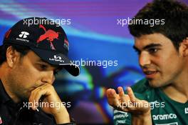 (L to R): Sergio Perez (MEX) Red Bull Racing with Lance Stroll (CDN) Aston Martin F1 Team in the FIA Press Conference. 06.05.2022. Formula 1 World Championship, Rd 5, Miami Grand Prix, Miami, Florida, USA, Practice Day.