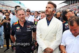 (L to R): Christian Horner (GBR) Red Bull Racing Team Principal with David Beckham (GBR) Former Football Player on the grid. 08.05.2022. Formula 1 World Championship, Rd 5, Miami Grand Prix, Miami, Florida, USA, Race Day.