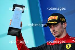 Charles Leclerc (MON) Ferrari celebrates his second position on the podium. 08.05.2022. Formula 1 World Championship, Rd 5, Miami Grand Prix, Miami, Florida, USA, Race Day.