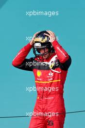Carlos Sainz Jr (ESP) Ferrari celebrates his third position on the podium. 08.05.2022. Formula 1 World Championship, Rd 5, Miami Grand Prix, Miami, Florida, USA, Race Day.