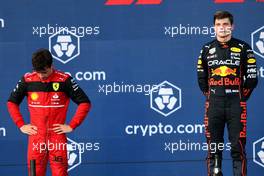 (L to R): second placed Charles Leclerc (MON) Ferrari and race winner Max Verstappen (NLD) Red Bull Racing on the podium. 08.05.2022. Formula 1 World Championship, Rd 5, Miami Grand Prix, Miami, Florida, USA, Race Day.