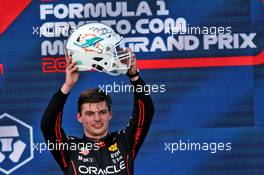 Race winner Max Verstappen (NLD) Red Bull Racing celebrates on the podium. 08.05.2022. Formula 1 World Championship, Rd 5, Miami Grand Prix, Miami, Florida, USA, Race Day.