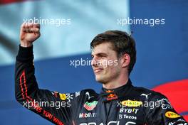 Race winner Max Verstappen (NLD) Red Bull Racing celebrates on the podium. 08.05.2022. Formula 1 World Championship, Rd 5, Miami Grand Prix, Miami, Florida, USA, Race Day.