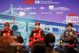 The top three qualifying FIA Press Conference (L to R): Carlos Sainz Jr (ESP) Ferrari; Charles Leclerc (MON) Ferrari; Max Verstappen (NLD) Red Bull Racing. 07.05.2022. Formula 1 World Championship, Rd 5, Miami Grand Prix, Miami, Florida, USA, Qualifying Day.