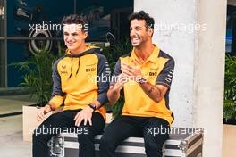 (L to R): Lando Norris (GBR) McLaren with team mate Daniel Ricciardo (AUS) McLaren. 05.05.2022. Formula 1 World Championship, Rd 5, Miami Grand Prix, Miami, Florida, USA, Preparation Day.