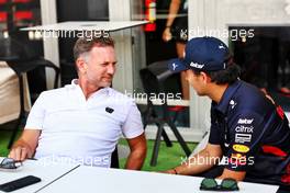 (L to R): Christian Horner (GBR) Red Bull Racing Team Principal with Sergio Perez (MEX) Red Bull Racing. 05.05.2022. Formula 1 World Championship, Rd 5, Miami Grand Prix, Miami, Florida, USA, Preparation Day.
