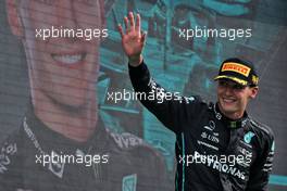 George Russell (GBR) Mercedes AMG F1 celebrates his second position on the podium. 04.09.2022. Formula 1 World Championship, Rd 14, Dutch Grand Prix, Zandvoort, Netherlands, Race Day.
