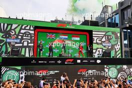 The podium (L to R): George Russell (GBR) Mercedes AMG F1, second; Max Verstappen (NLD) Red Bull Racing, race winner; Charles Leclerc (MON) Ferrari, third. 04.09.2022. Formula 1 World Championship, Rd 14, Dutch Grand Prix, Zandvoort, Netherlands, Race Day.