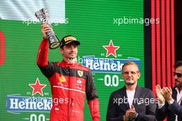 Charles Leclerc (MON) Ferrari celebrates his third position on the podium. 04.09.2022. Formula 1 World Championship, Rd 14, Dutch Grand Prix, Zandvoort, Netherlands, Race Day.