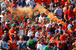 Fans with flares in the granstand. 03.09.2022. Formula 1 World Championship, Rd 14, Dutch Grand Prix, Zandvoort, Netherlands, Qualifying Day.