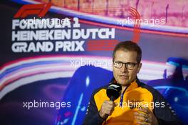 Andreas Seidl, McLaren Managing Director in the FIA Press Conference. 03.09.2022. Formula 1 World Championship, Rd 14, Dutch Grand Prix, Zandvoort, Netherlands, Qualifying Day.