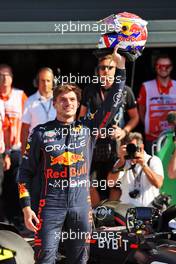 Race winner Max Verstappen (NLD) Red Bull Racing celebrates his pole position in qualifying parc ferme.  03.09.2022. Formula 1 World Championship, Rd 14, Dutch Grand Prix, Zandvoort, Netherlands, Qualifying Day.