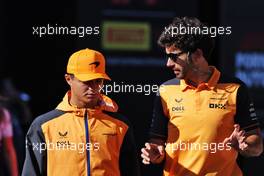 (L to R): Lando Norris (GBR) McLaren with Jose Manuel Lopez Garcia (ESP) McLaren Lead Performance Engineer. 01.09.2022. Formula 1 World Championship, Rd 14, Dutch Grand Prix, Zandvoort, Netherlands, Preparation Day.