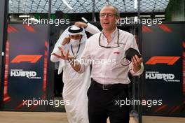 (L to R): Mohammed Bin Sulayem (UAE) FIA President and Stefano Domenicali (ITA) Formula One President and CEO address the media after a meeting if teams and drivers following a missile strike on an Aramco oil facility near to the circuit. 25.03.2022 Formula 1 World Championship, Rd 2, Saudi Arabian Grand Prix, Jeddah, Saudi Arabia, Practice Day.