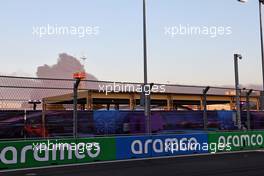 Circuit atmosphere - smoke from a missile strike on an Aramco oil facility. 25.03.2022 Formula 1 World Championship, Rd 2, Saudi Arabian Grand Prix, Jeddah, Saudi Arabia, Practice Day.