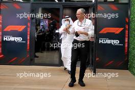 (L to R): Mohammed Bin Sulayem (UAE) FIA President and Stefano Domenicali (ITA) Formula One President and CEO address the media after a meeting if teams and drivers following a missile strike on an Aramco oil facility near to the circuit. 25.03.2022 Formula 1 World Championship, Rd 2, Saudi Arabian Grand Prix, Jeddah, Saudi Arabia, Practice Day.